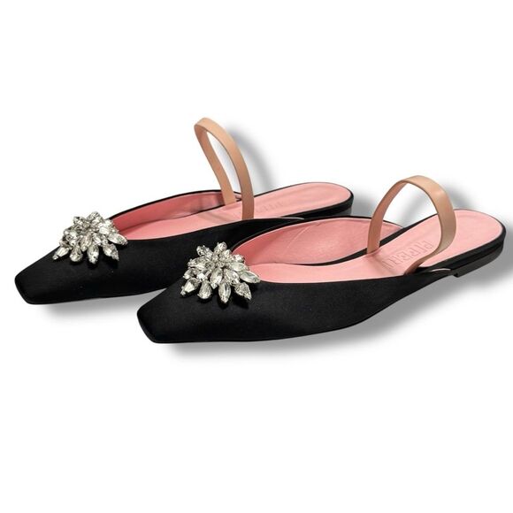 Piferi Black Satin Flats Pink Lining & Soles Embellishment Size 39 (US 8.5-9) - Picture 5 of 12